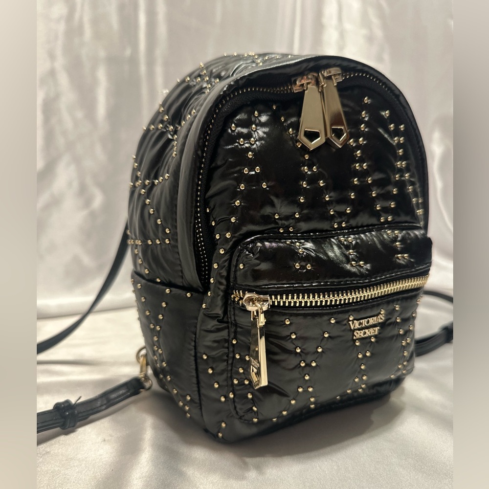 Victoria’s Secret mini backpack black studded gold VS logo NWT